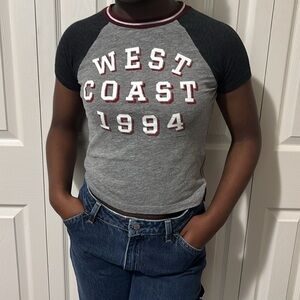 Old Navy Gray and Red Graphic Top
